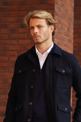 Appearance-Merino-Half-Zip-Strik-Trøje-Pullover-Lynlås-Striktrøje-Mørkeblå-Blå-Herre-Mænd