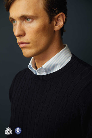 Appearance-merino-cable-knit-strik-crew-kabelstrik-striktrøje-oxford-skjorte-shirt
