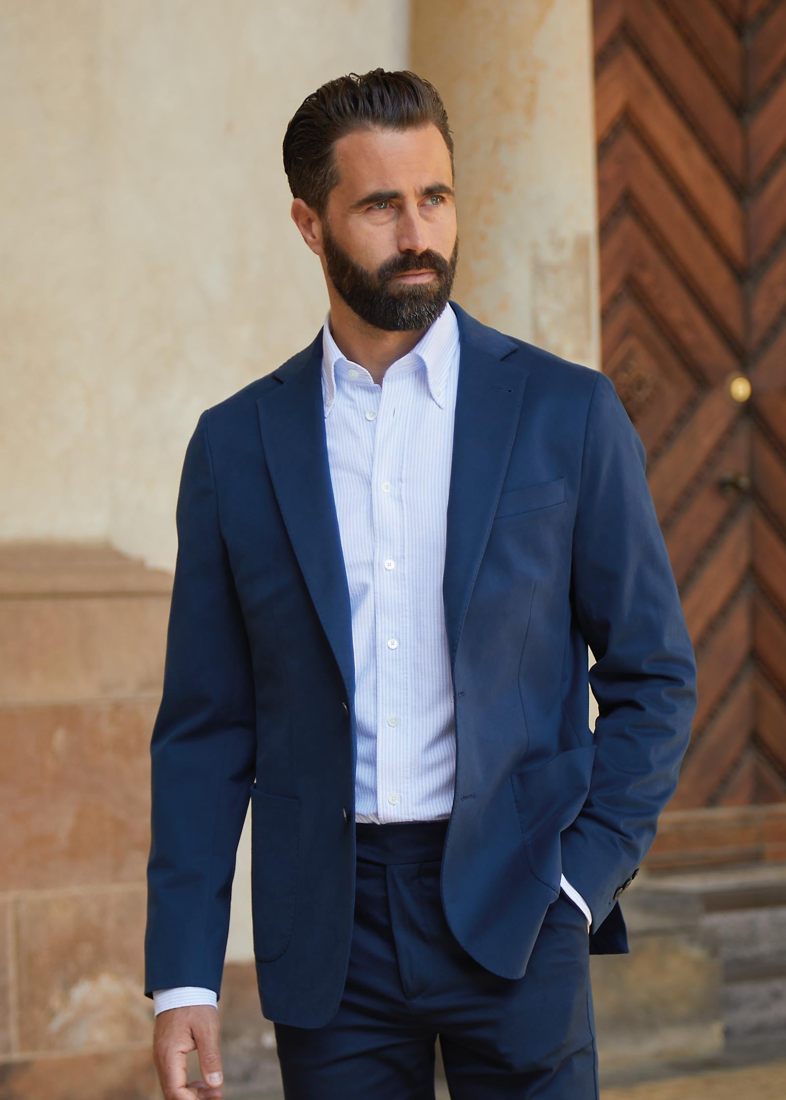 Appearance-An-Ivy-Brushed-Cotton-Blazer-Jacket-Jakke-Unstructured-Navy-Moerke-Blaa-Herre-Maend-Men