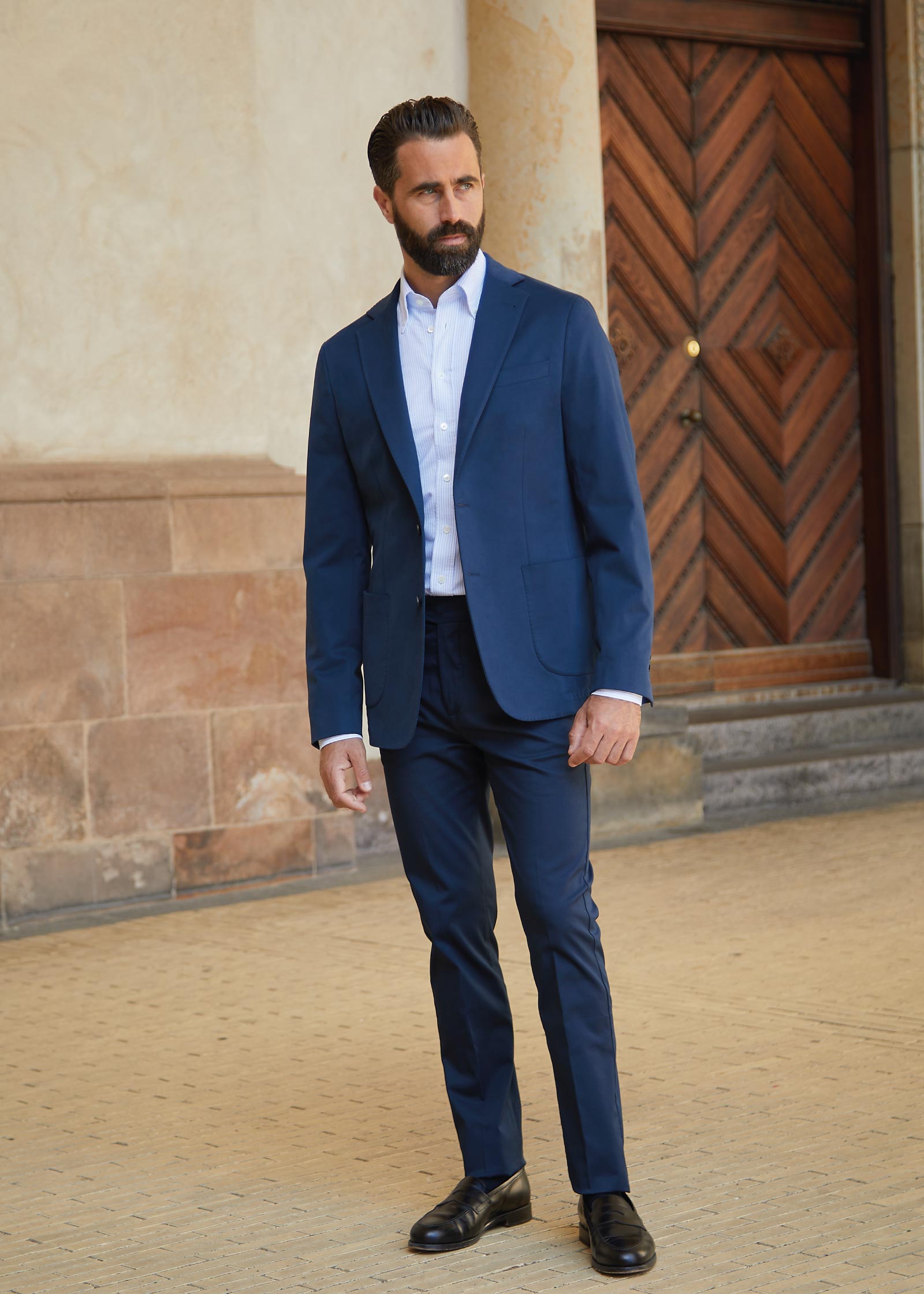 Brushed Cotton Blazer, Unstructured, Navy