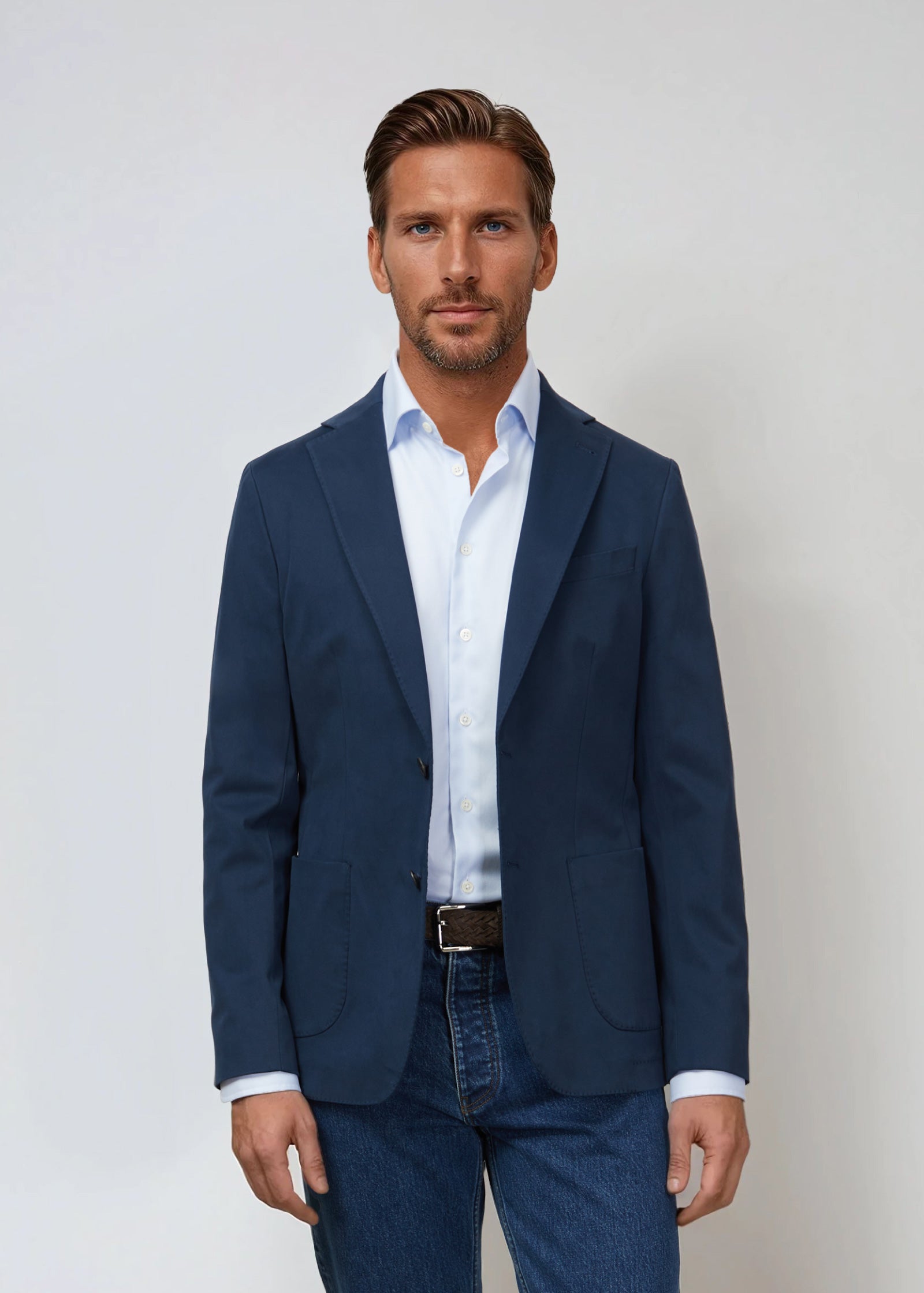 Blazer en coton brossé, non structuré, bleu marine