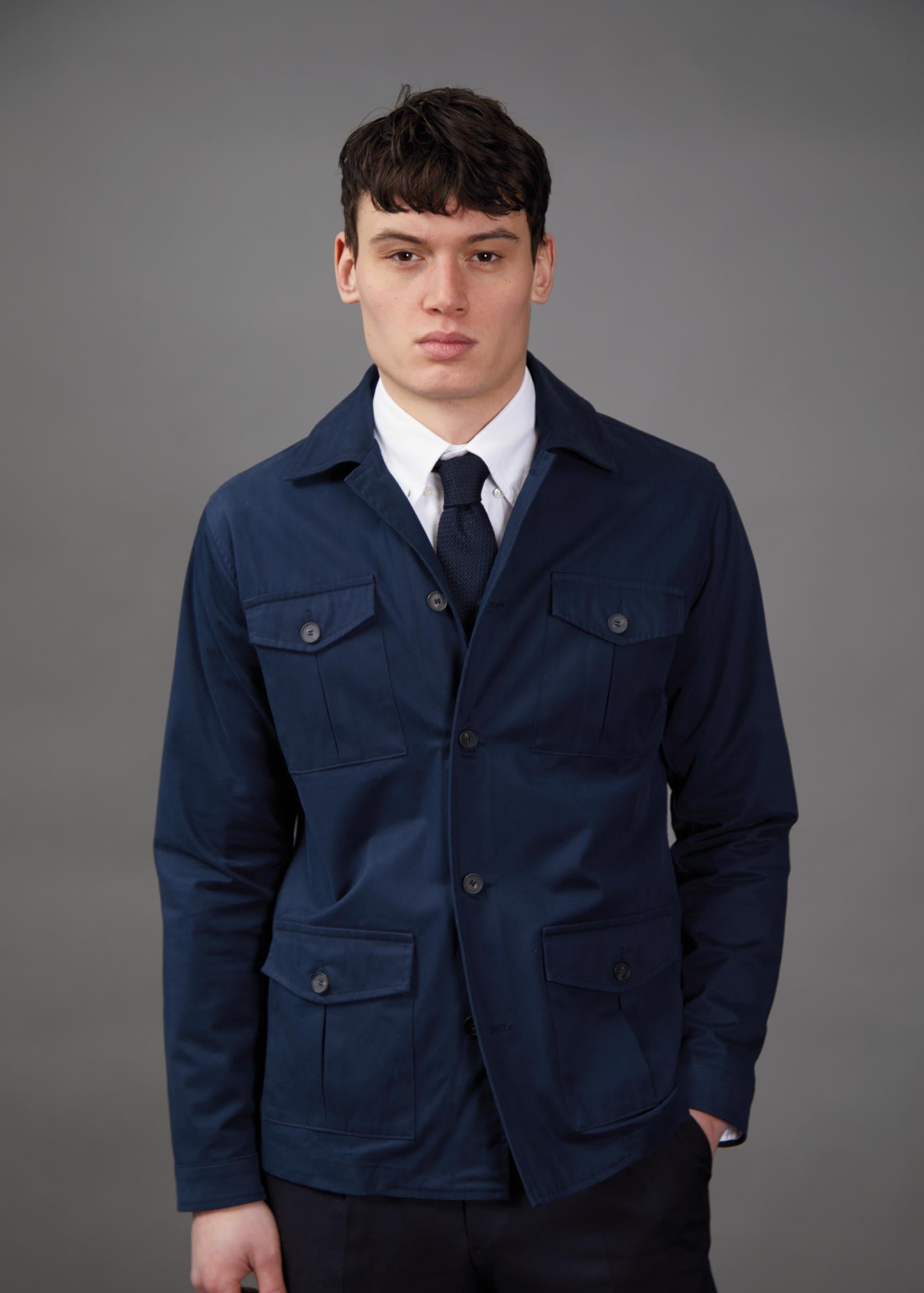 Brushed Cotton Safari Jacket, Navy