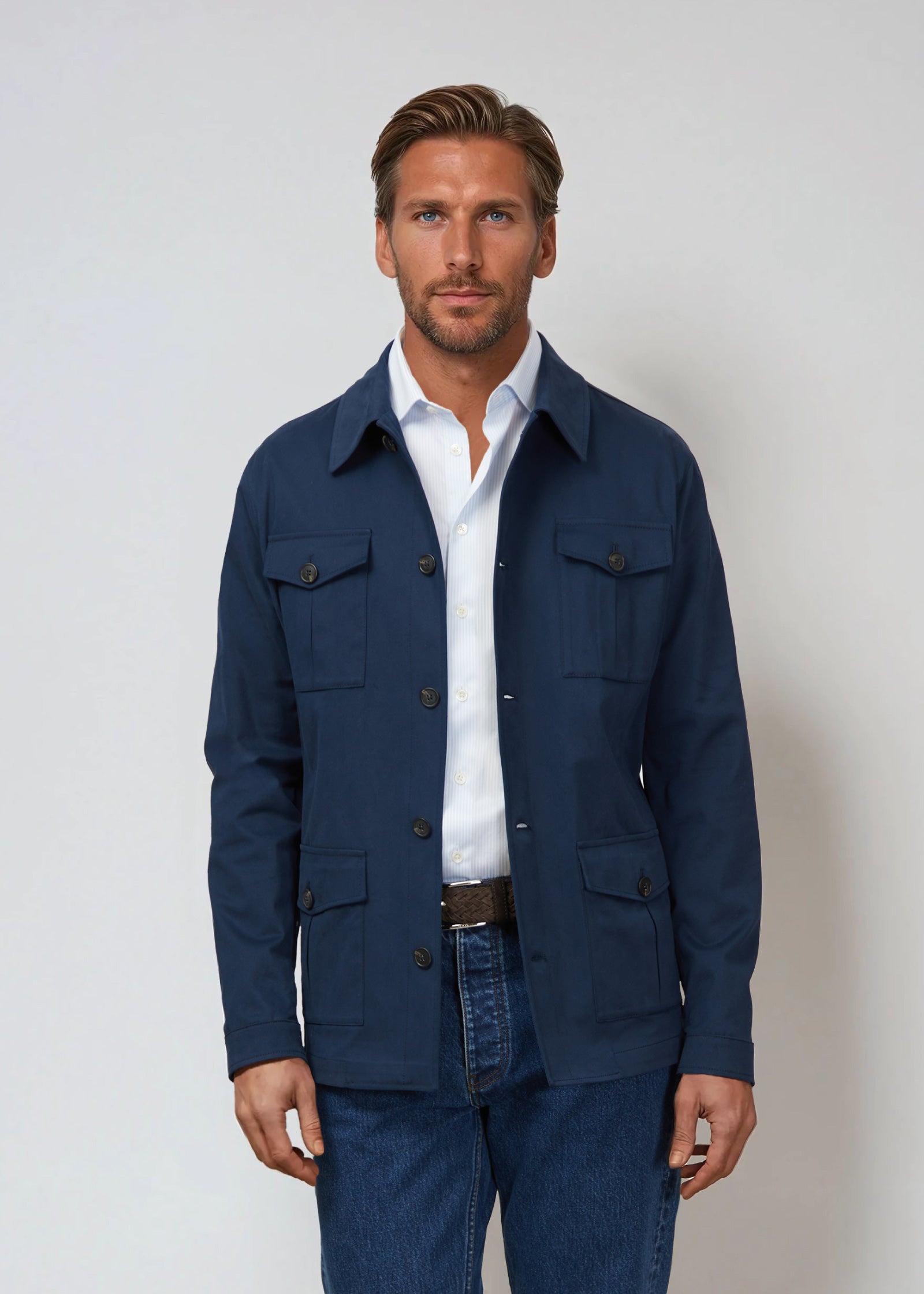 Veste Safari en coton brossé, bleu marine