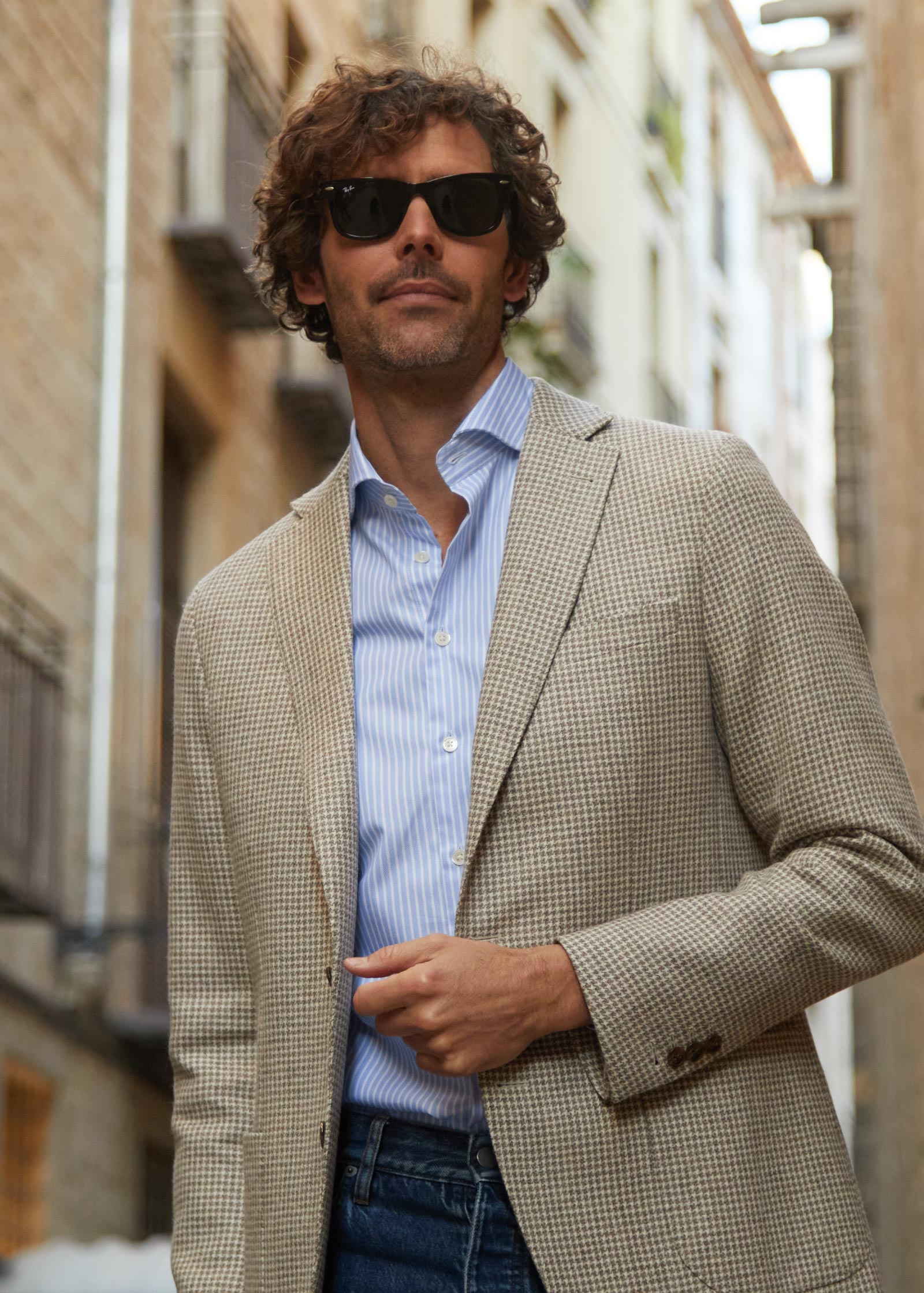 Houndstooth Blazer, Unstructured, Camel