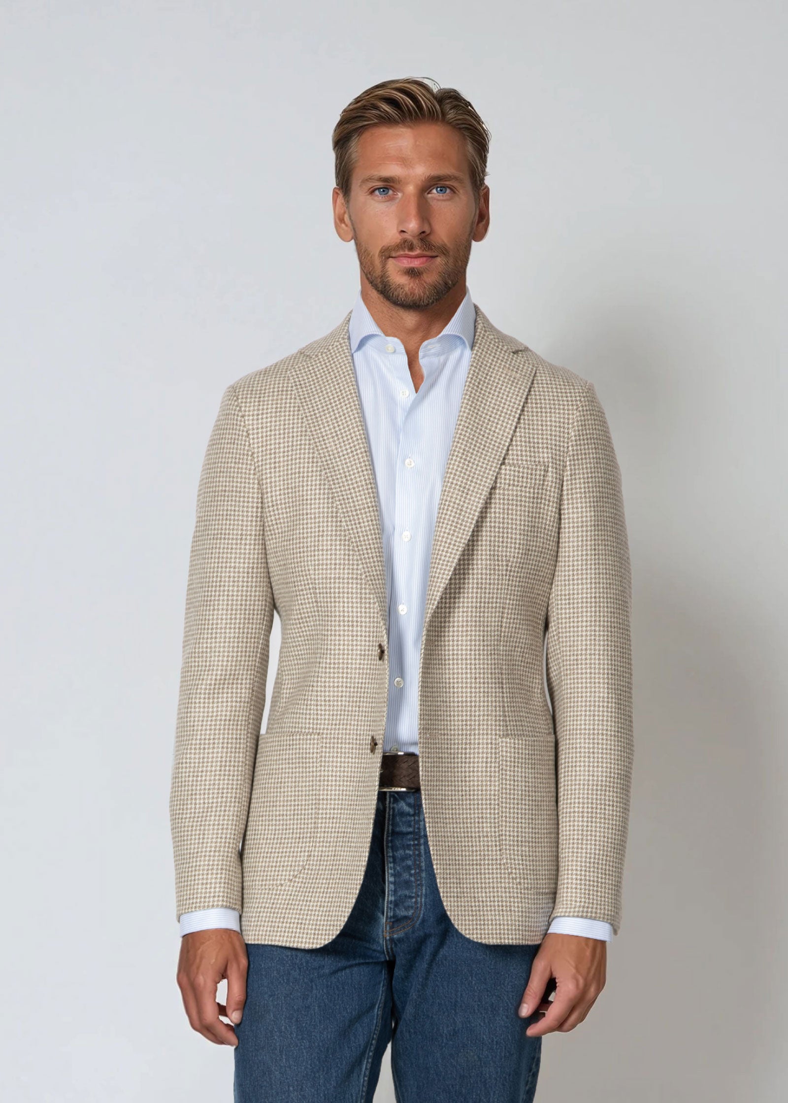 Houndstooth Blazer, Unstructured, Camel