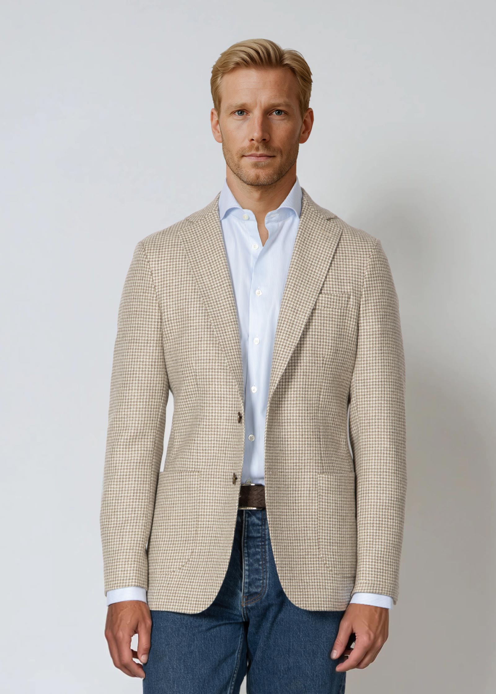 Appearance-An-Ivy-Cashmere-Cotton-Jacket-Blazer-Jakke-Sand-Brun-Brown-Houndstooth-Beige-Wool-Uld-Kashmir