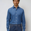 Appearance-An-Ivy-Denim-Skjorte-Shirt-Herre-Maend-Toej-Herretoej-Cutaway-Bomuld-Business-Blaa-Blue-jeans