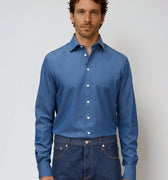 Appearance-An-Ivy-Denim-Skjorte-Shirt-Herre-Maend-Toej-Herretoej-Cutaway-Bomuld-Business-Blaa-Blue-jeans