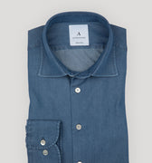 Appearance-An-Ivy-Denim-Skjorte-Shirt-Herre-Maend-Toej-Herretoej-Cutaway-Bomuld-Business-Blaa-Blue