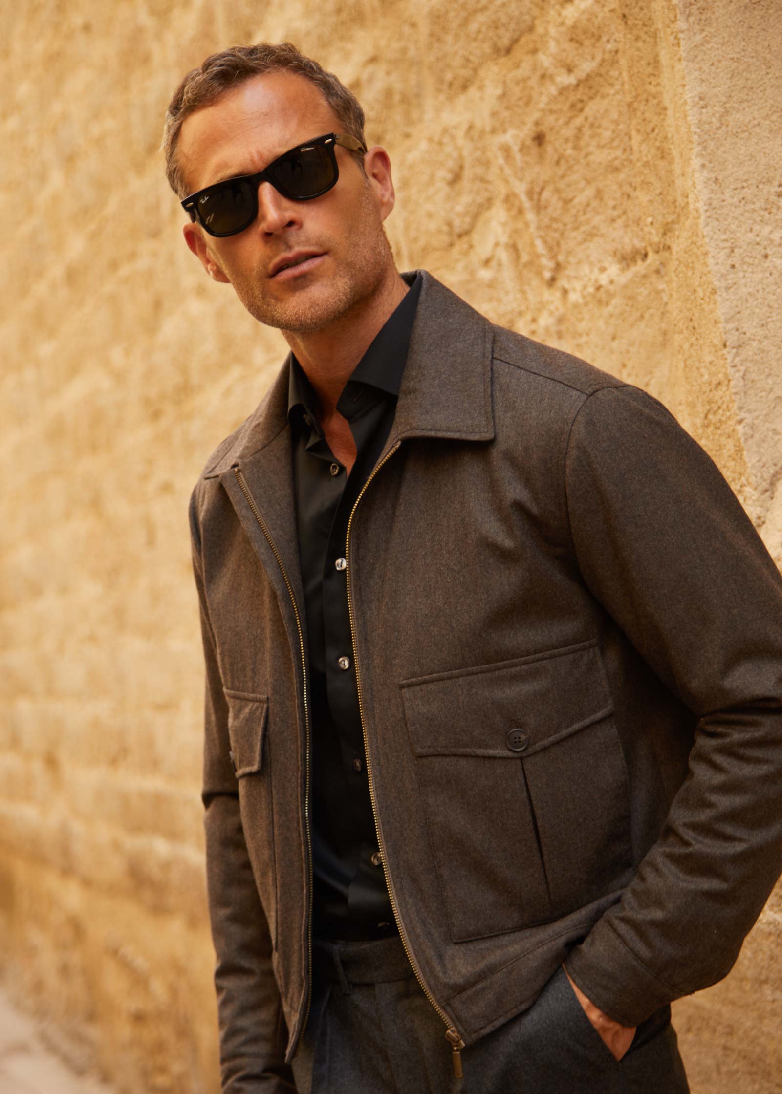 Appearance-An-Ivy-Flannel-Blouson-Jacket-Jakke-Brown-Brun-Vindtaet-Regntaet-Waterproof-Padded-Uld-Wool-Men-Maend-Herre