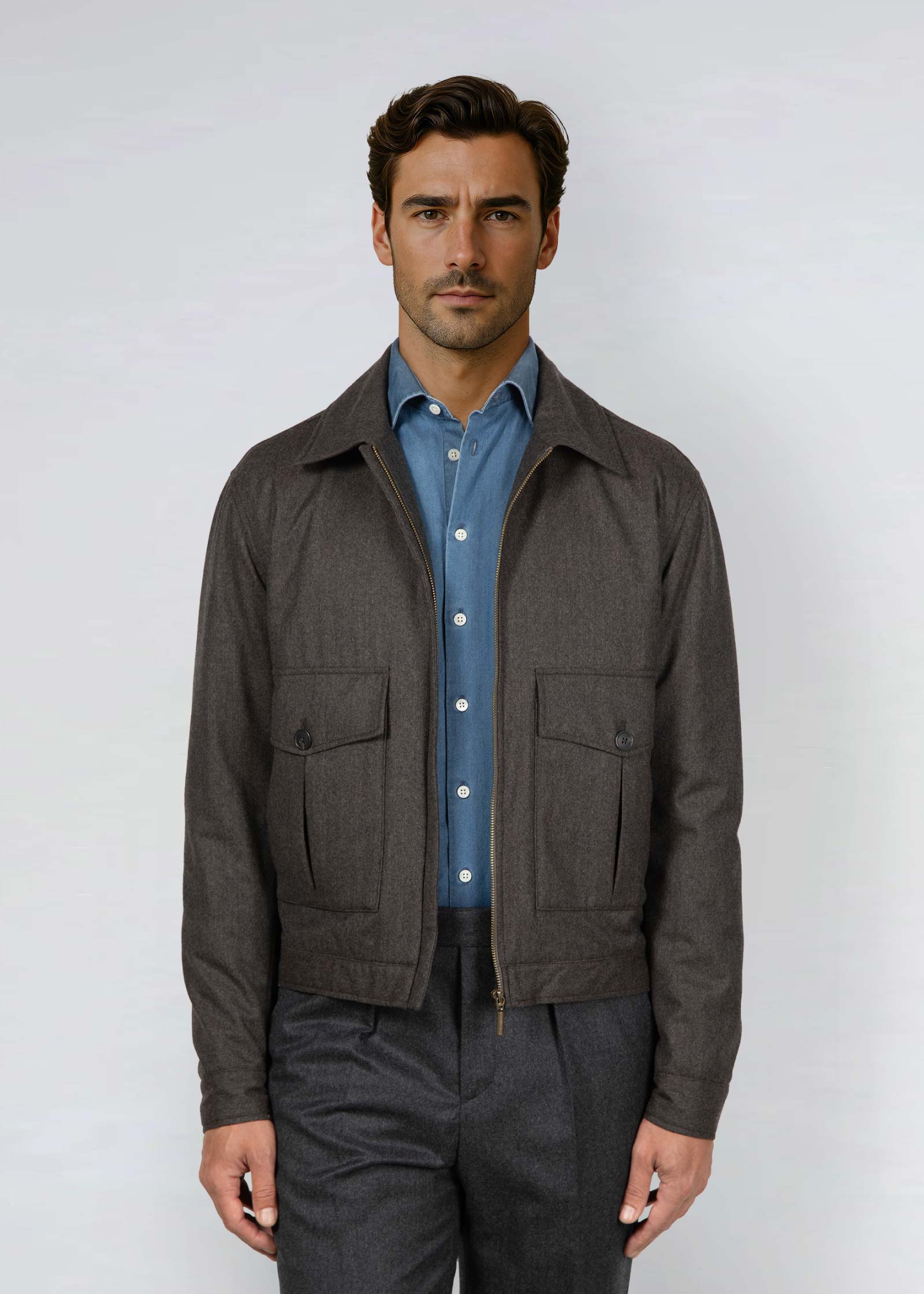 Appearance-An-Ivy-Flannel-Blouson-Jacket-Jakke-Brown-Brun-Vindtaet-Regntaet-Waterproof-Padded-Uld-Wool-Men-Maend-Herre