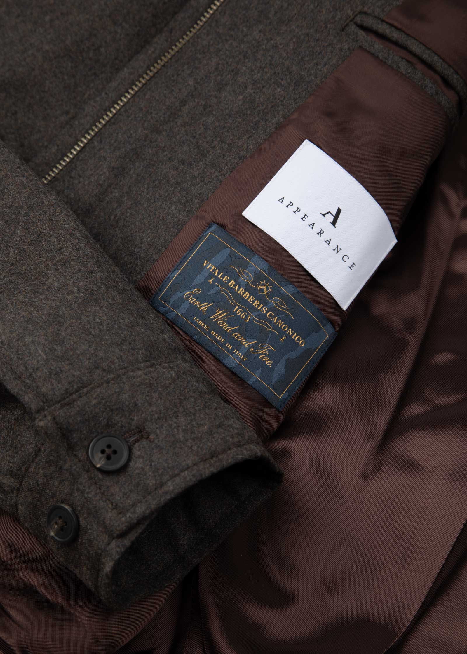 Appearance-An-Ivy-Flannel-Blouson-Jacket-Jakke-Brown-Brun-Vindtaet-Regntaet-Waterproof-Padded-Uld-Wool-Men-Maend-Herre