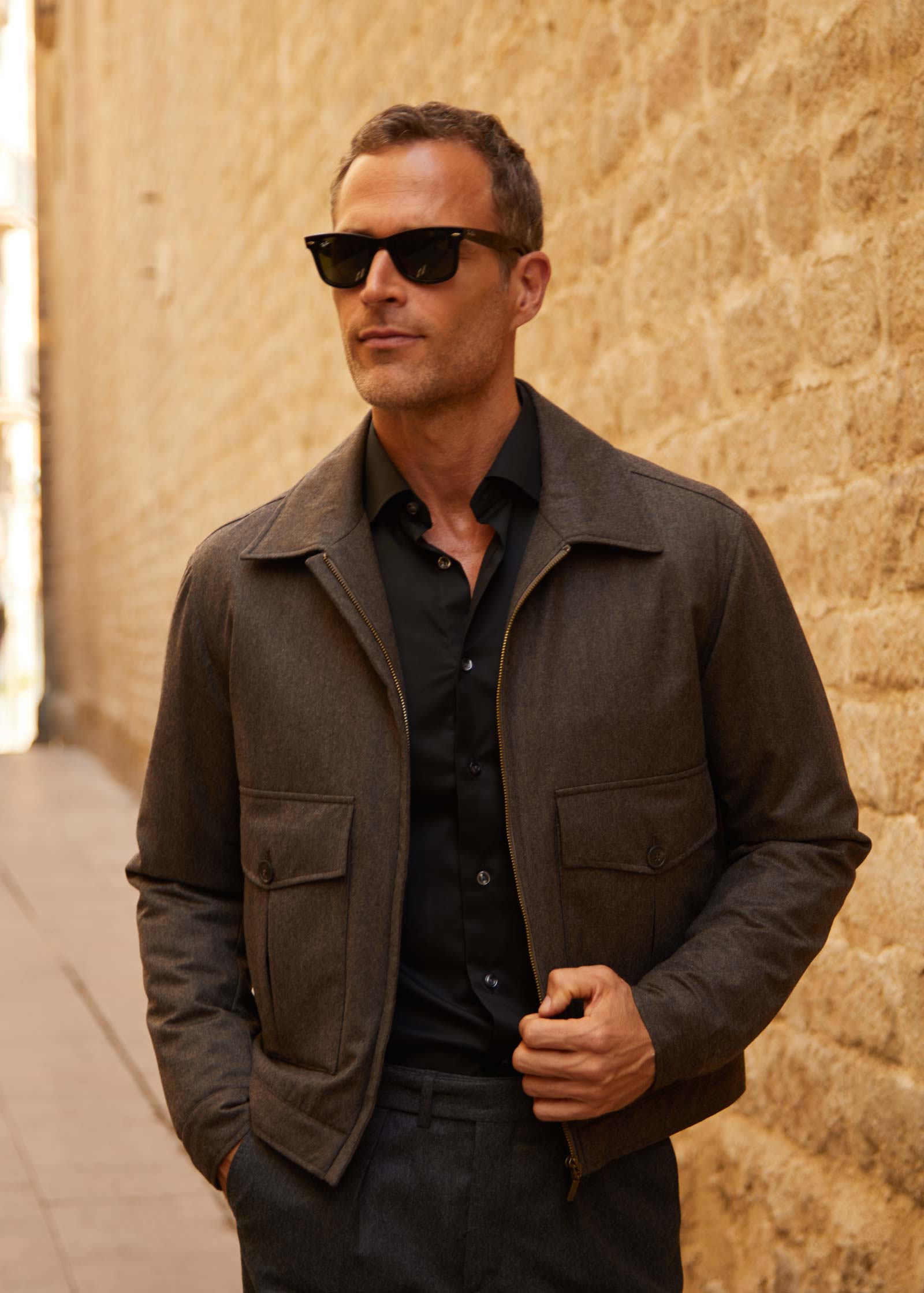 Appearance-An-Ivy-Flannel-Blouson-Jacket-Jakke-Brown-Brun-Vindtaet-Regntaet-Waterproof-Padded-Uld-Wool-Men-Maend-Herre