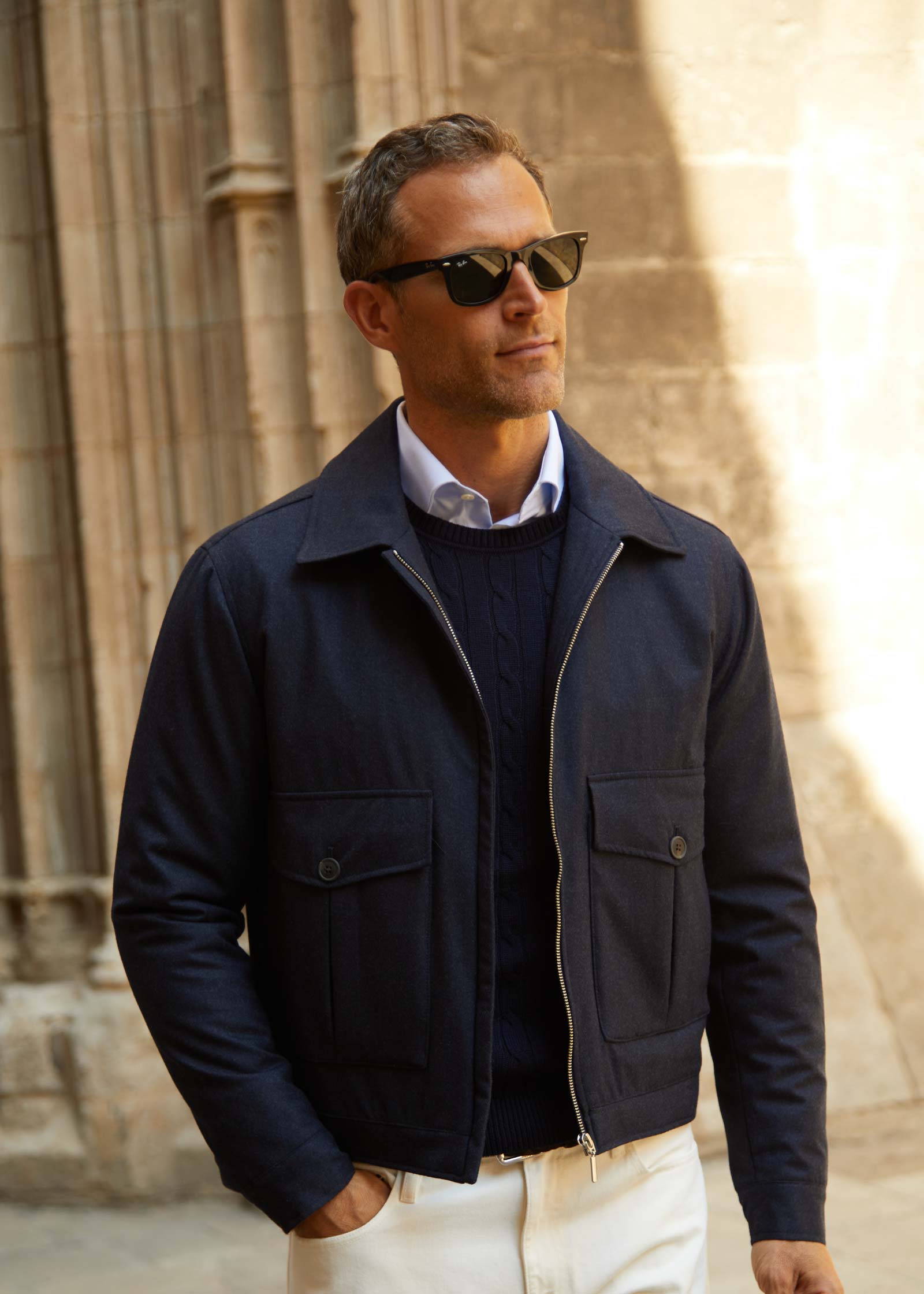 Appearance-An-Ivy-Flannel-Blouson-Jacket-Jakke-Navy-Moerkeblaa-Vindtaet-Regntaet-Waterproof-Padded-Uld-Wool-Men-Maend-Herre