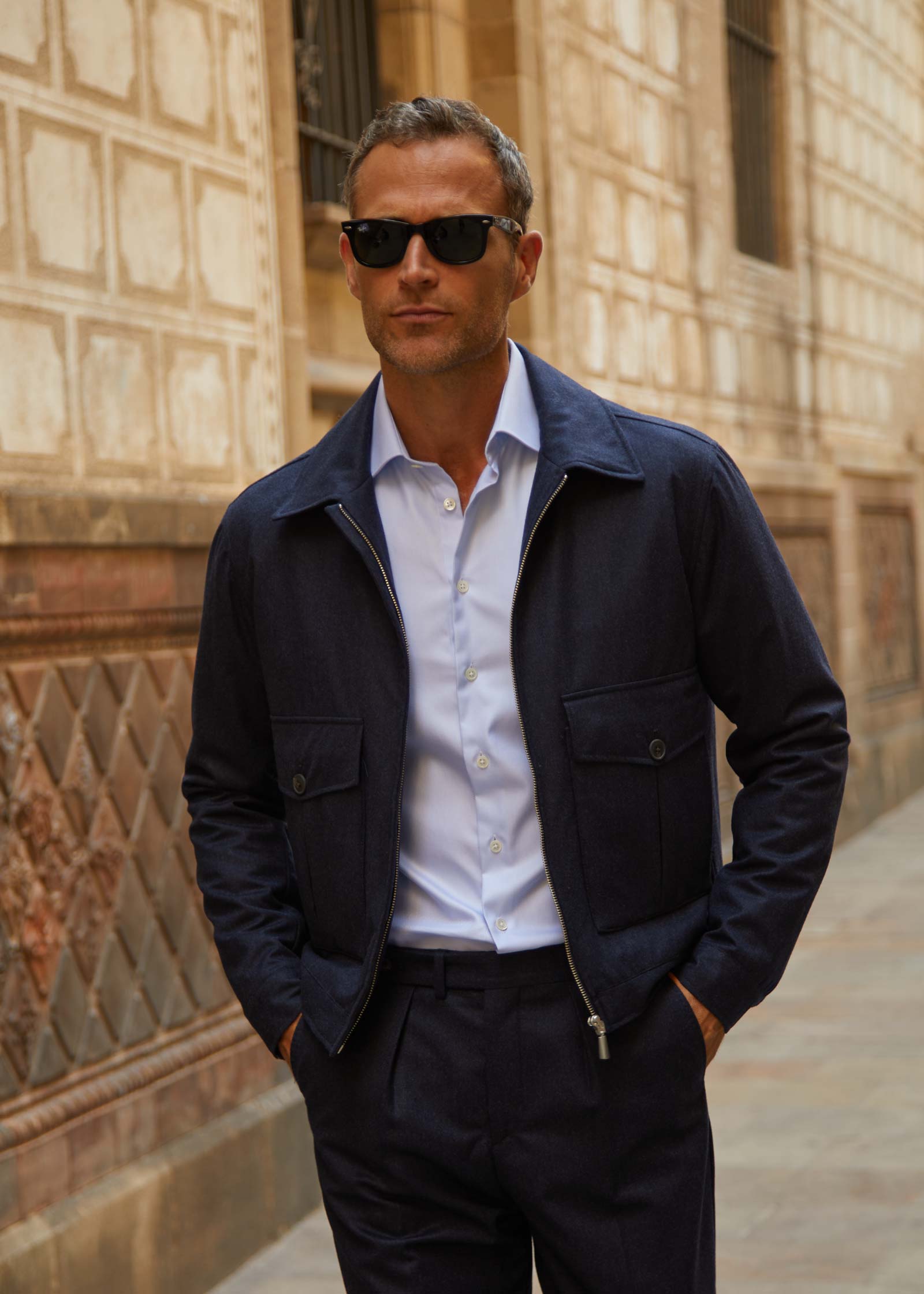 Appearance-An-Ivy-Flannel-Blouson-Jacket-Jakke-Navy-Moerkeblaa-Vindtaet-Regntaet-Waterproof-Padded-Uld-Wool-Men-Maend-Herre