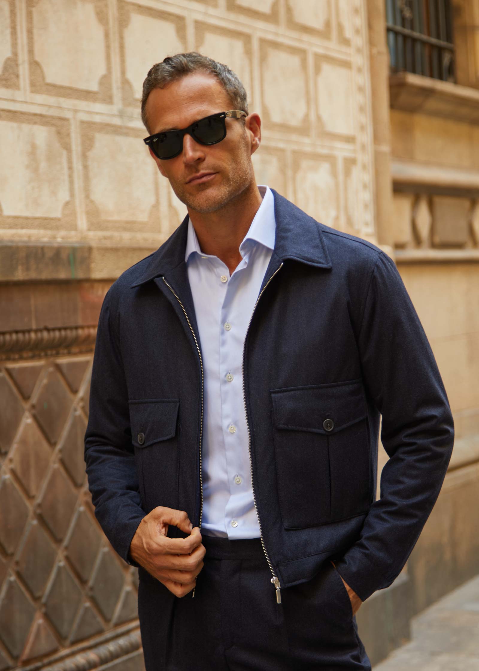 Appearance-An-Ivy-Flannel-Blouson-Jacket-Jakke-Navy-Moerkeblaa-Vindtaet-Regntaet-Waterproof-Padded-Uld-Wool-Men-Maend-Herre