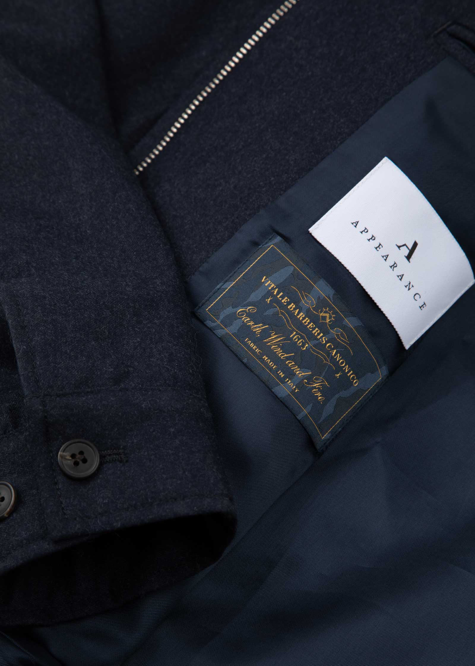 Appearance-An-Ivy-Flannel-Blouson-Jacket-Jakke-Navy-Moerkeblaa-Vindtaet-Regntaet-Waterproof-Padded-Uld-Wool-Men-Maend-Herre