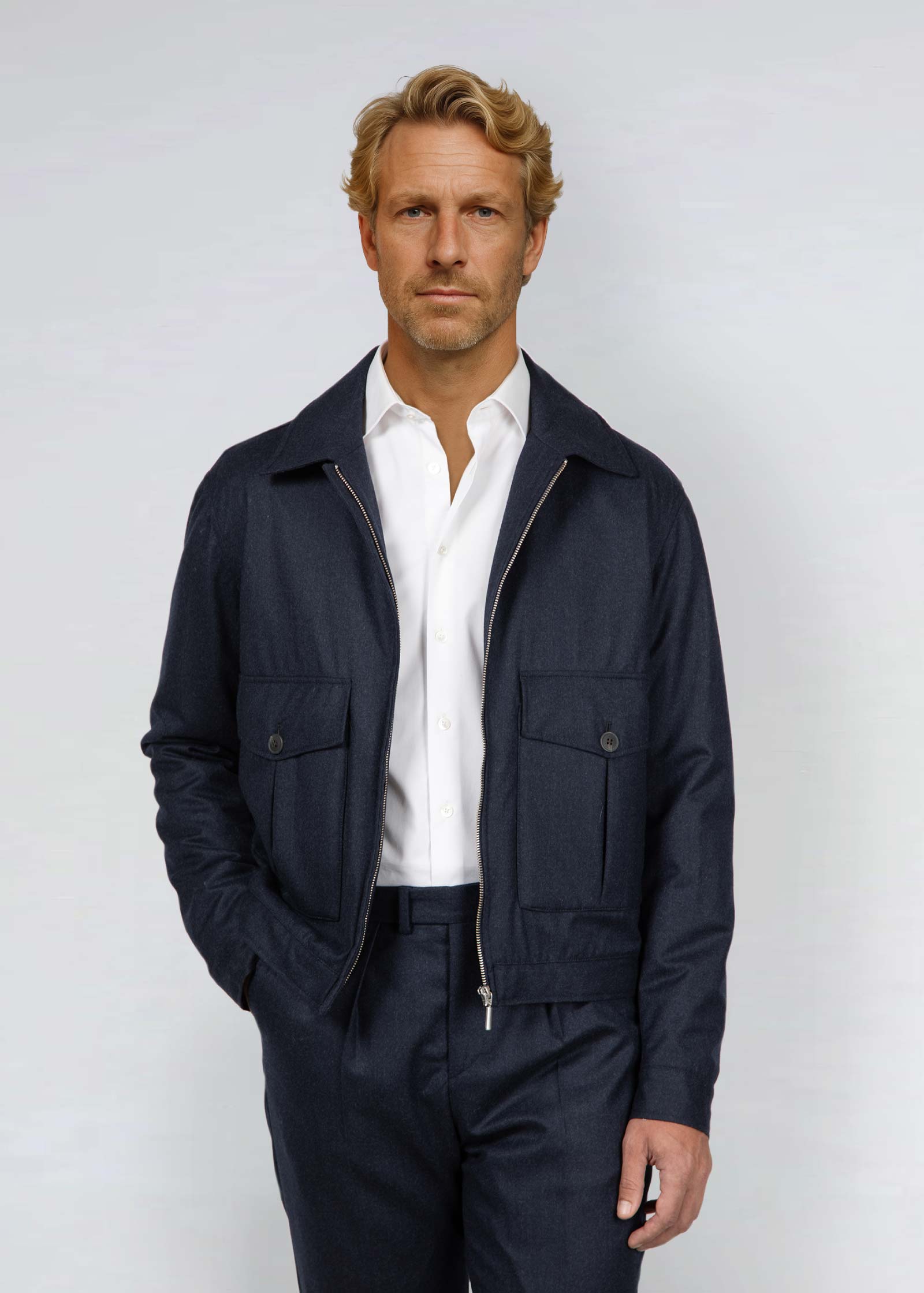 Flannel Blouson Jacket, Navy
