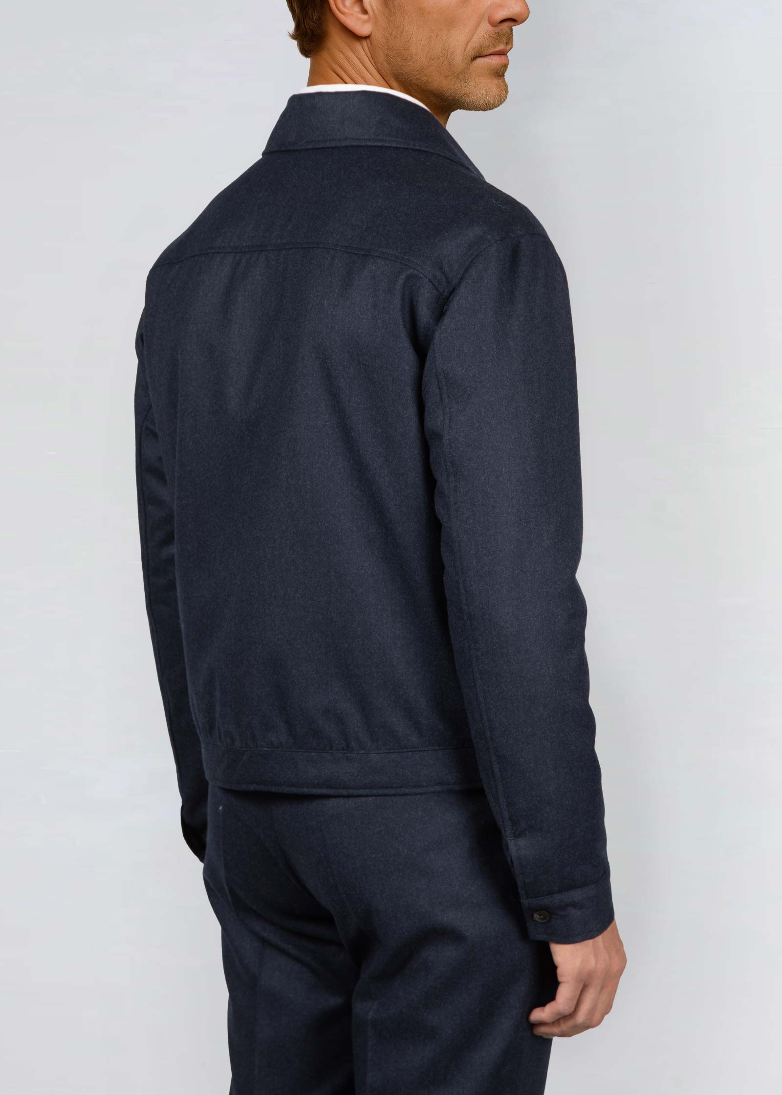 Appearance-An-Ivy-Flannel-Blouson-Jacket-Jakke-Navy-Moerkeblaa-Vindtaet-Regntaet-Waterproof-Padded-Uld-Wool-Men-Maend-Herre