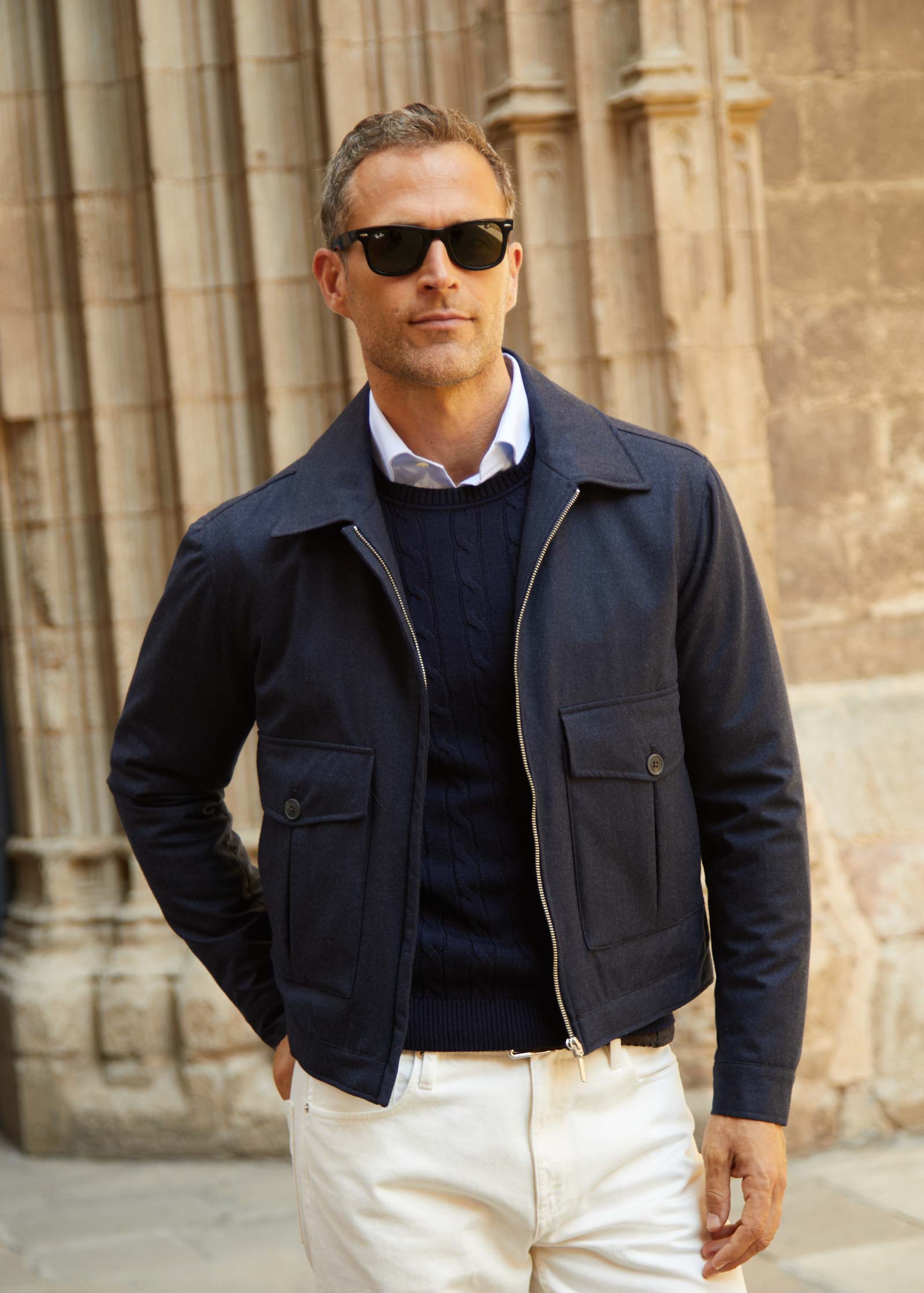 Appearance-An-Ivy-Flannel-Blouson-Jacket-Jakke-Navy-Moerkeblaa-Vindtaet-Regntaet-Waterproof-Padded-Uld-Wool-Men-Maend-Herre