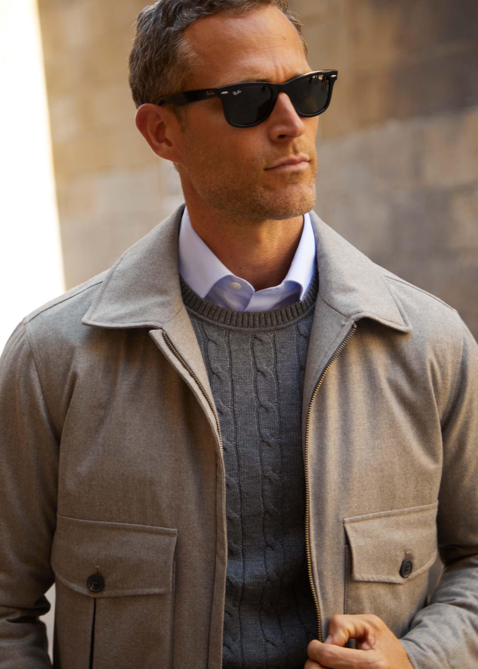 Appearance-An-Ivy-Flannel-Blouson-Jacket-Jakke-Sand-Beige-Vindtaet-Regntaet-Waterproof-Padded-Uld-Wool-Men-Maend-Herre