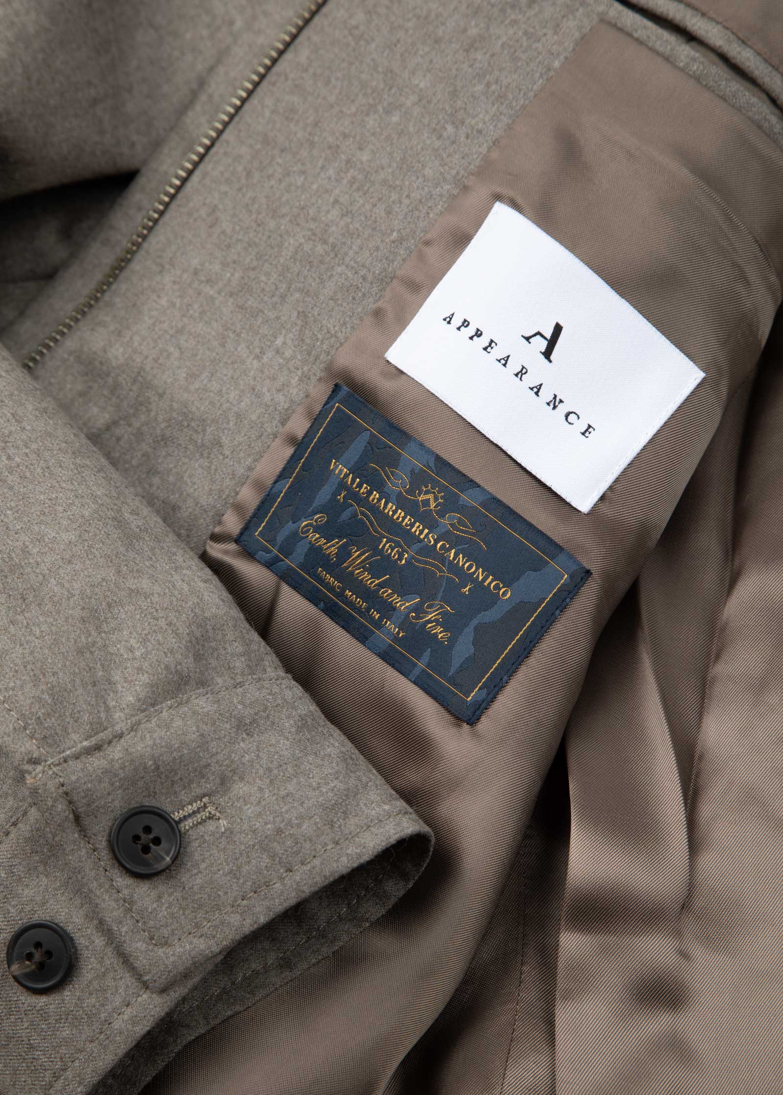 Appearance-An-Ivy-Flannel-Blouson-Jacket-Jakke-Sand-Beige-Vindtaet-Regntaet-Waterproof-Padded-Uld-Wool-Men-Maend-Herre