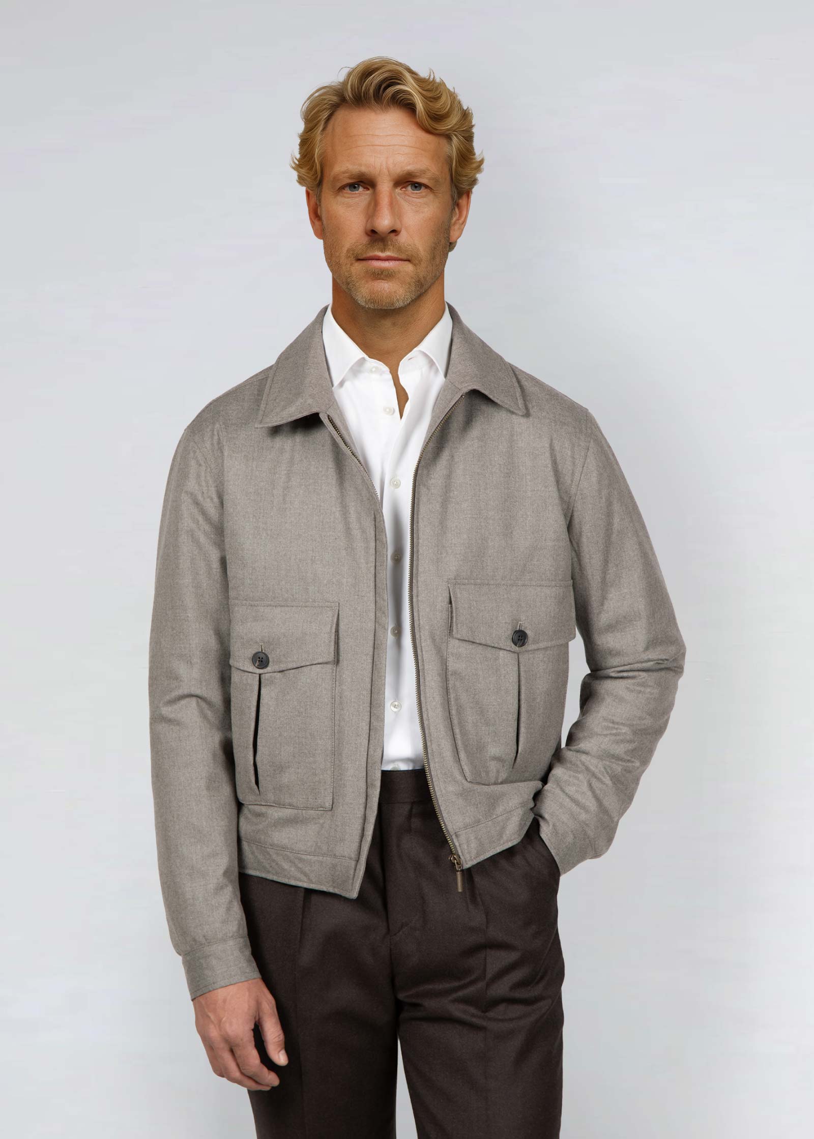 Flannel Blouson Jacket, Sand