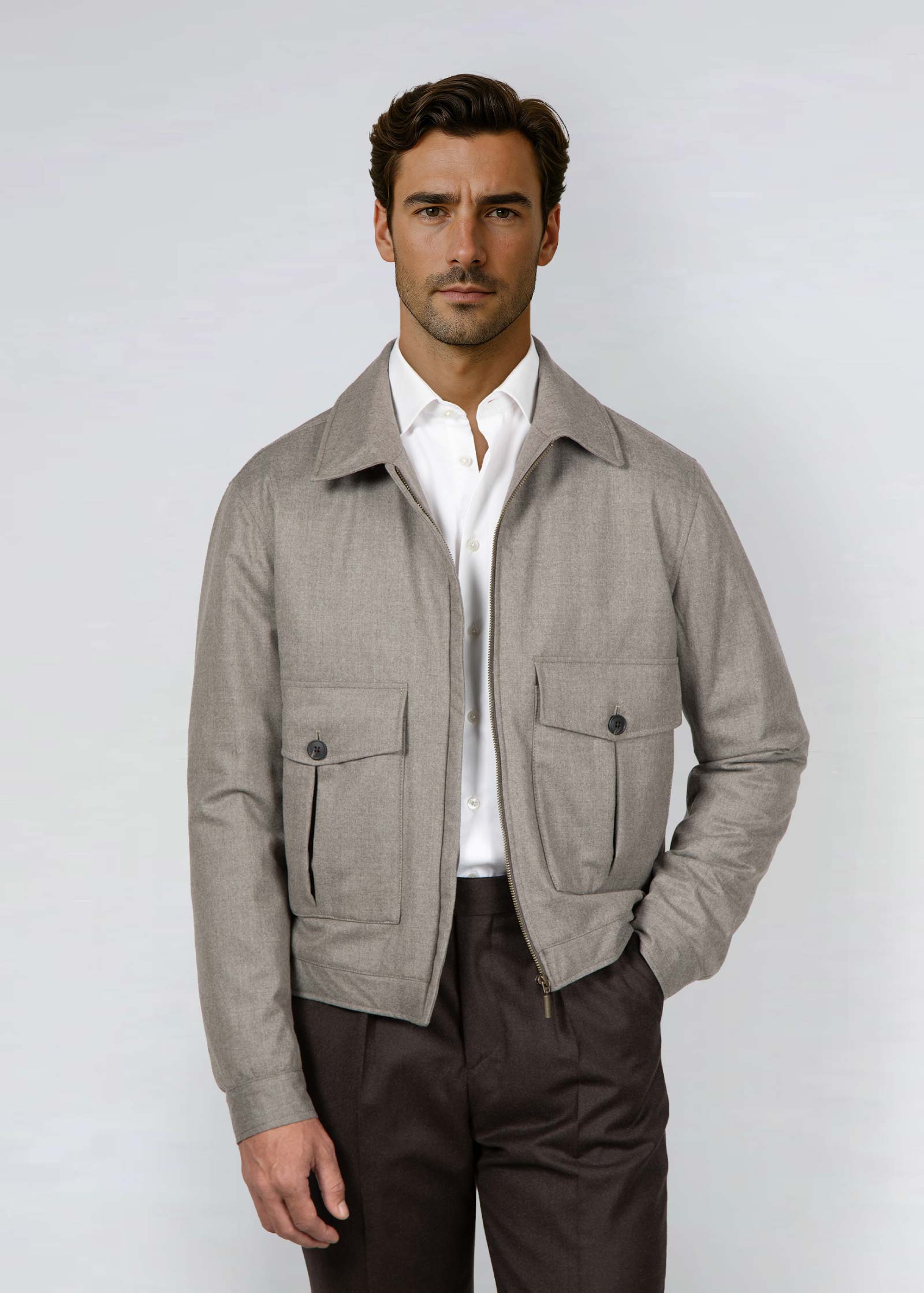 Appearance-An-Ivy-Flannel-Blouson-Jacket-Jakke-Sand-Beige-Vindtaet-Regntaet-Waterproof-Padded-Uld-Wool-Men-Maend-Herre