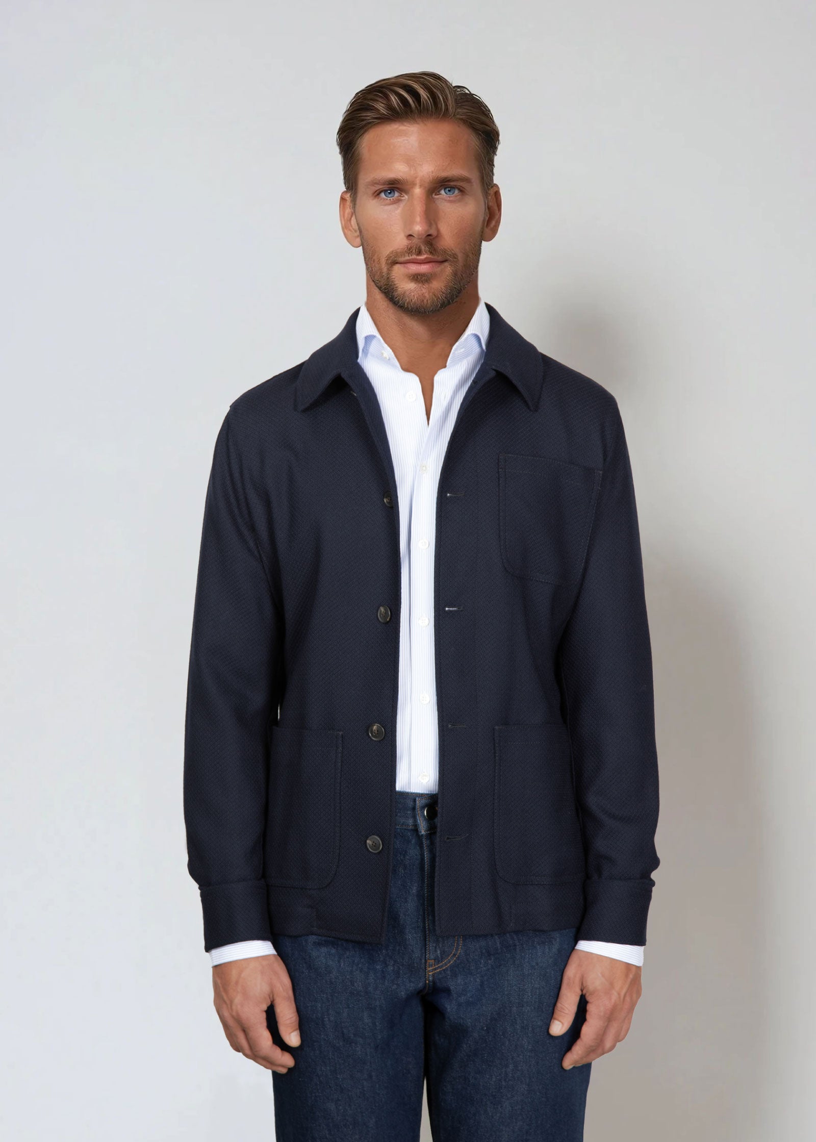Flex Wool Shirt Jacket, Dark Navy