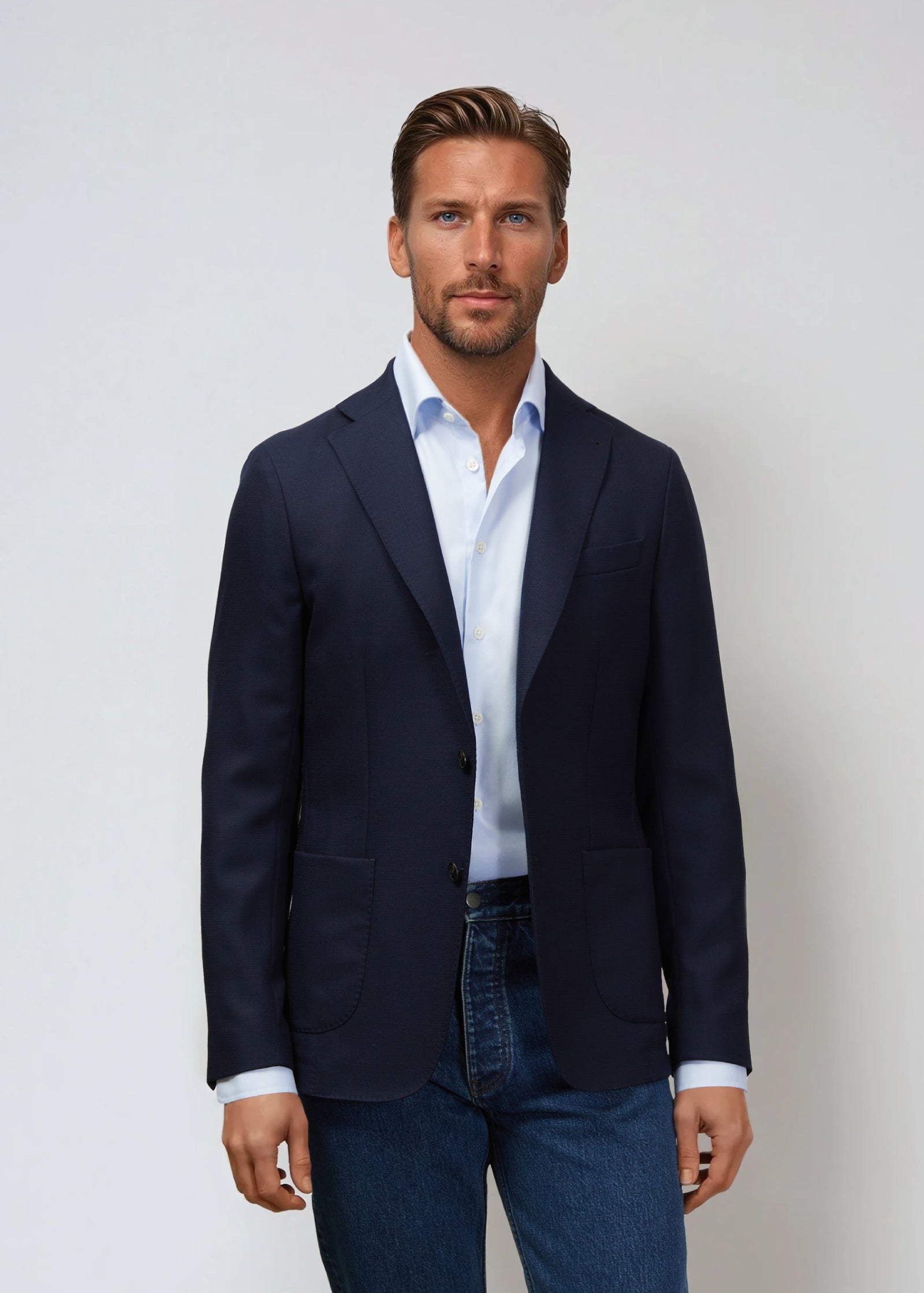 Hopsack Blazer, Unstructured, Navy