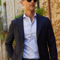 Appearance-An-Ivy-Hopsack-Jacket-Blazer-Peak-Lapel-Jakke-Navy-Moerkeblaa-Blaa-Herre-Maend-Men-Krylfri-Uld-Wrinkle-Free-royal-oxford-skjorte-fritid-arbejde-kontor-fest-jeans