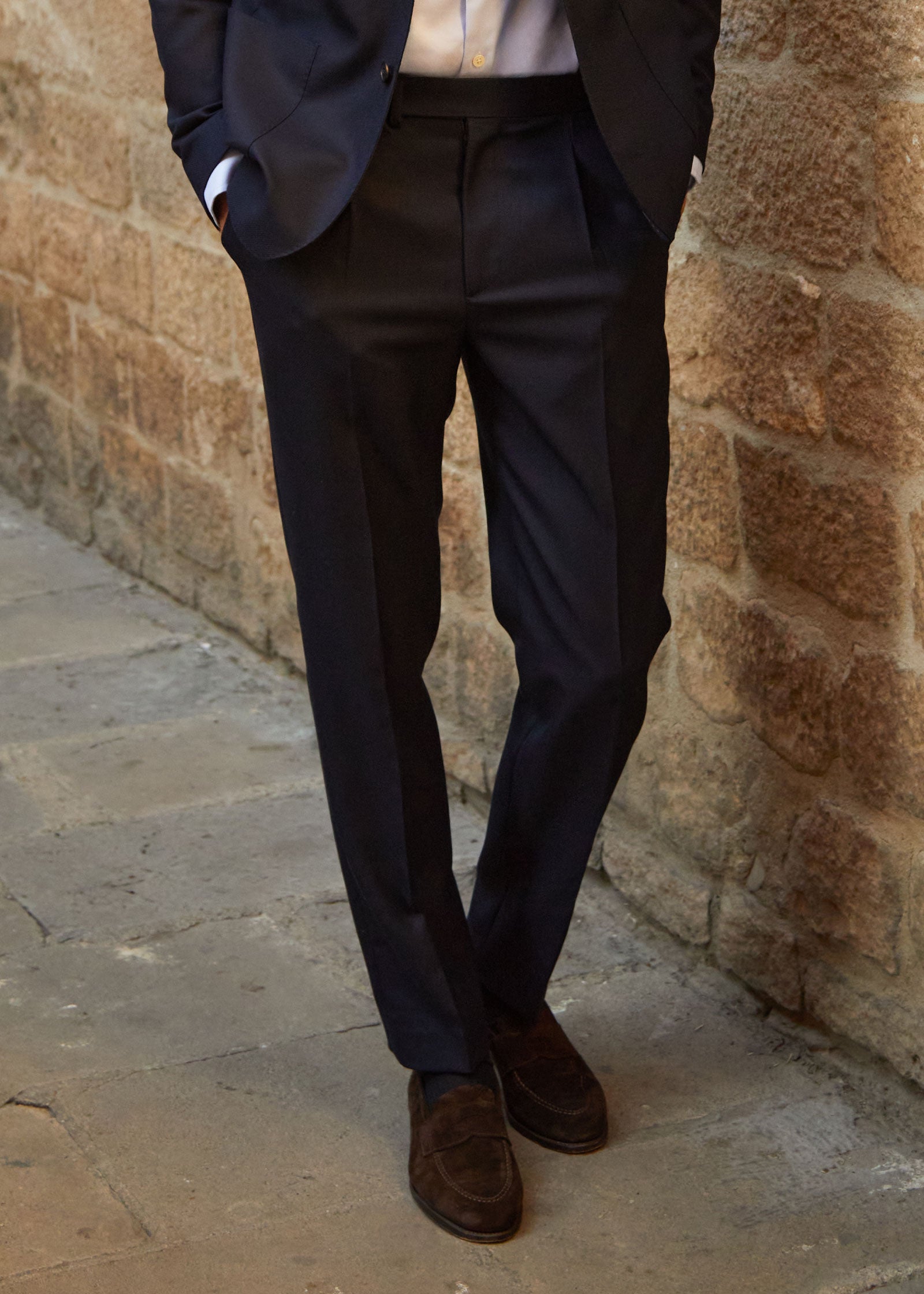 Hopsack Trouser, Pleated, Navy