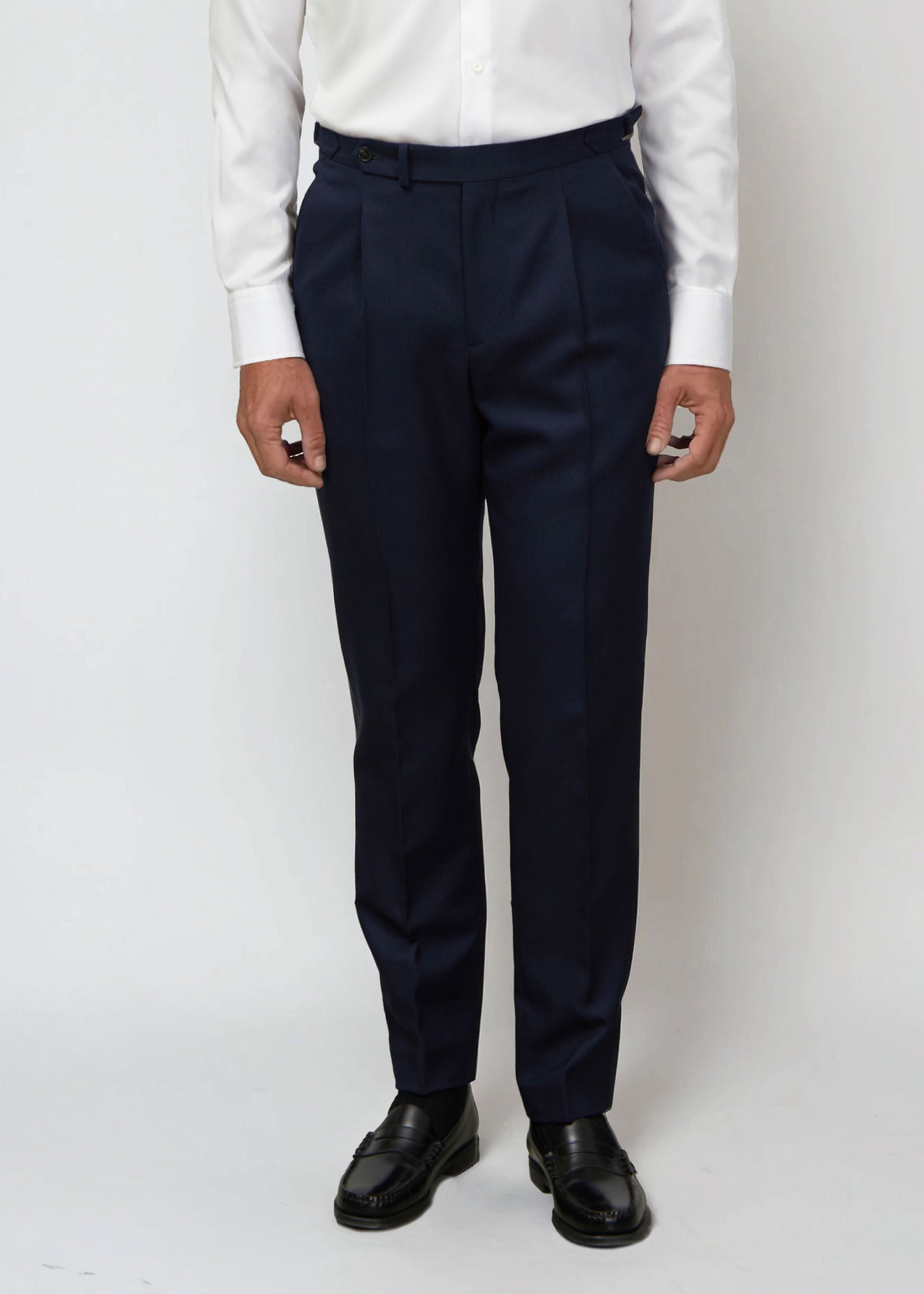 Hopsack Trouser, Pleated, Navy