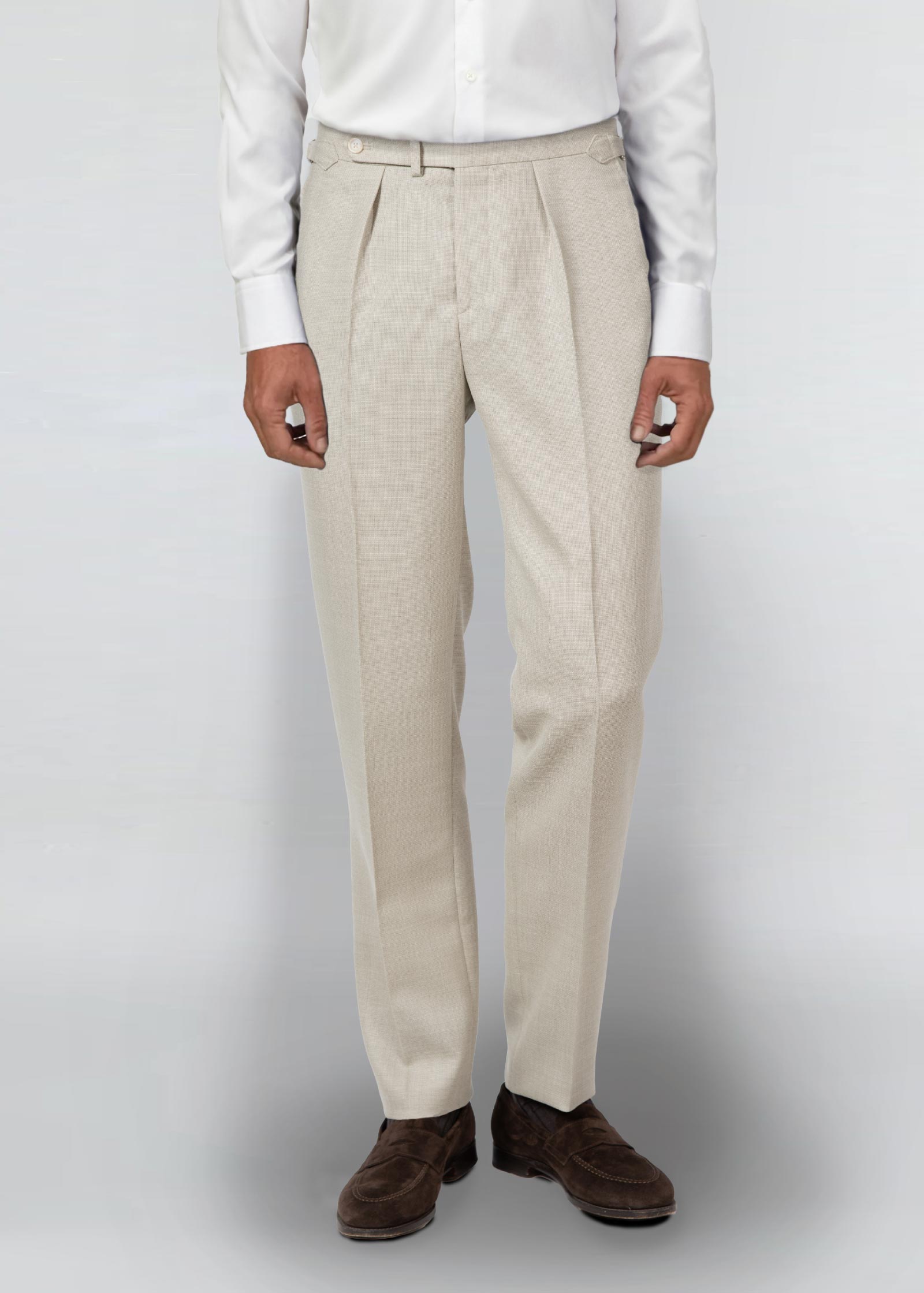 Appearance-An-Ivy-Hopsack-Trousers-Bukser-Pleat-Pants-Sand-Light-Beige-Herre-Maend-Men-Krylfri-Uld-Wrinkle-Free
