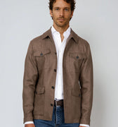 Appearance-An-Ivy-Linen-Safari-Jacket-Jakke-Shirt-Skjortejakke-Overshirt-Brown-Brun-Lommer-Knapper-Herre-Maend-Men-Field