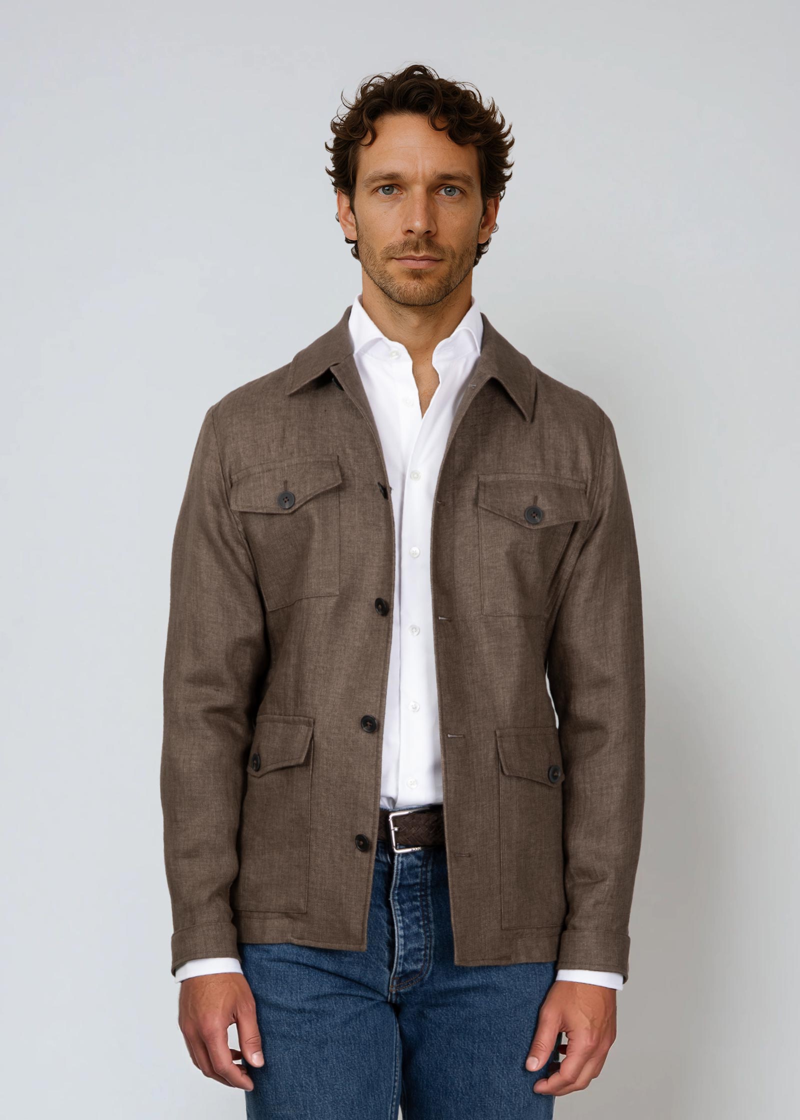 Appearance-An-Ivy-Linen-Safari-Jacket-Jakke-Shirt-Skjortejakke-Overshirt-Brown-Brun-Lommer-Knapper-Herre-Maend-Men-Field
