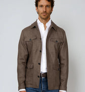 Appearance-An-Ivy-Linen-Safari-Jacket-Jakke-Shirt-Skjortejakke-Overshirt-Brown-Brun-Lommer-Knapper-Herre-Maend-Men-Field