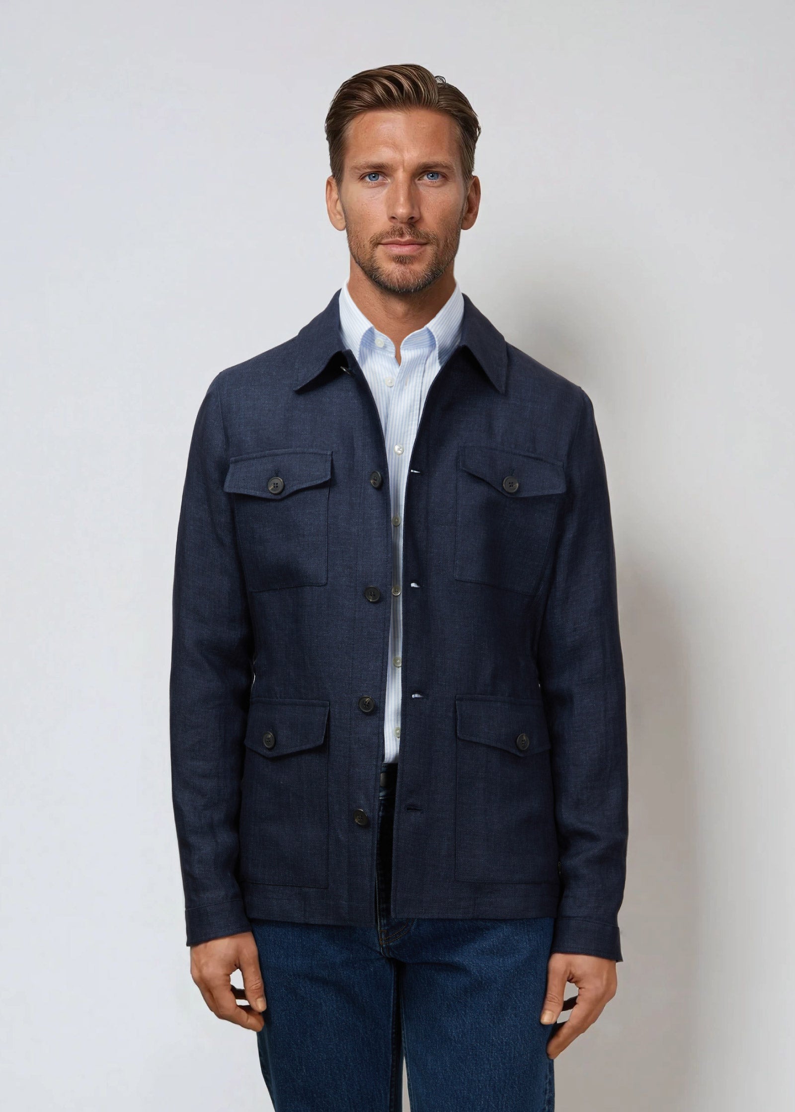 Linen Safari Jacket, Navy