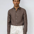 Appearance-An-Ivy-Linen-Shirt-Skjorte-Brun-Brown-Button-Down-Sommer-Maend-Herre-Men-Summer-Hoer-Afslappet-Casual-Sommer-fritid-arbejde-kontor-Casual