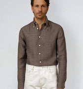 Appearance-An-Ivy-Linen-Shirt-Skjorte-Brun-Brown-Button-Down-Sommer-Maend-Herre-Men-Summer-Hoer-Afslappet-Casual-Sommer-fritid-arbejde-kontor-Casual