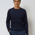 Appearance-An-Ivy-Merino-Cable-Sweater-Troeje-Strik-Striktroeje-Dark-Navy-Moerkeblaa-Blaa-Kabel-Knit-Uld-Wool-Herre-Maend