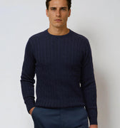 Appearance-An-Ivy-Merino-Cable-Sweater-Troeje-Strik-Striktroeje-Dark-Navy-Moerkeblaa-Blaa-Kabel-Knit-Uld-Wool-Herre-Maend