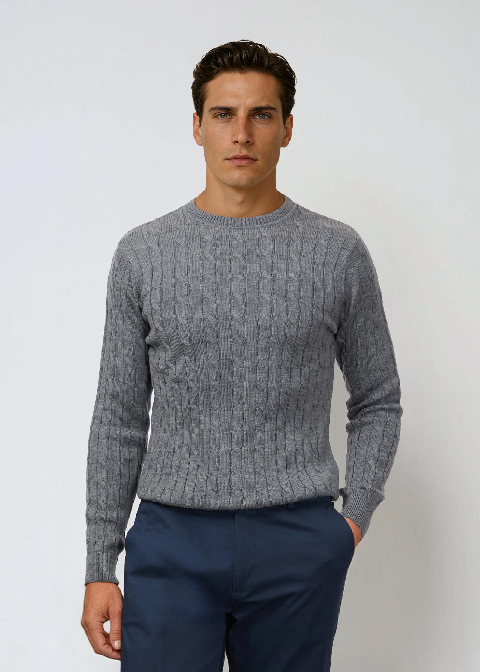 Appearance-An-Ivy-Merino-Cable-Sweater-Troeje-Strik-Striktroeje-Grey-Graa-Kabel-Knit-Uld-Wool-Herre-Maend