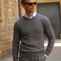 Appearance-An-Ivy-Merino-Cable-Sweater-Troeje-Strik-Striktroeje-Grey-Graa-Kabel-Knit-Uld-Wool-Herre-Maend
