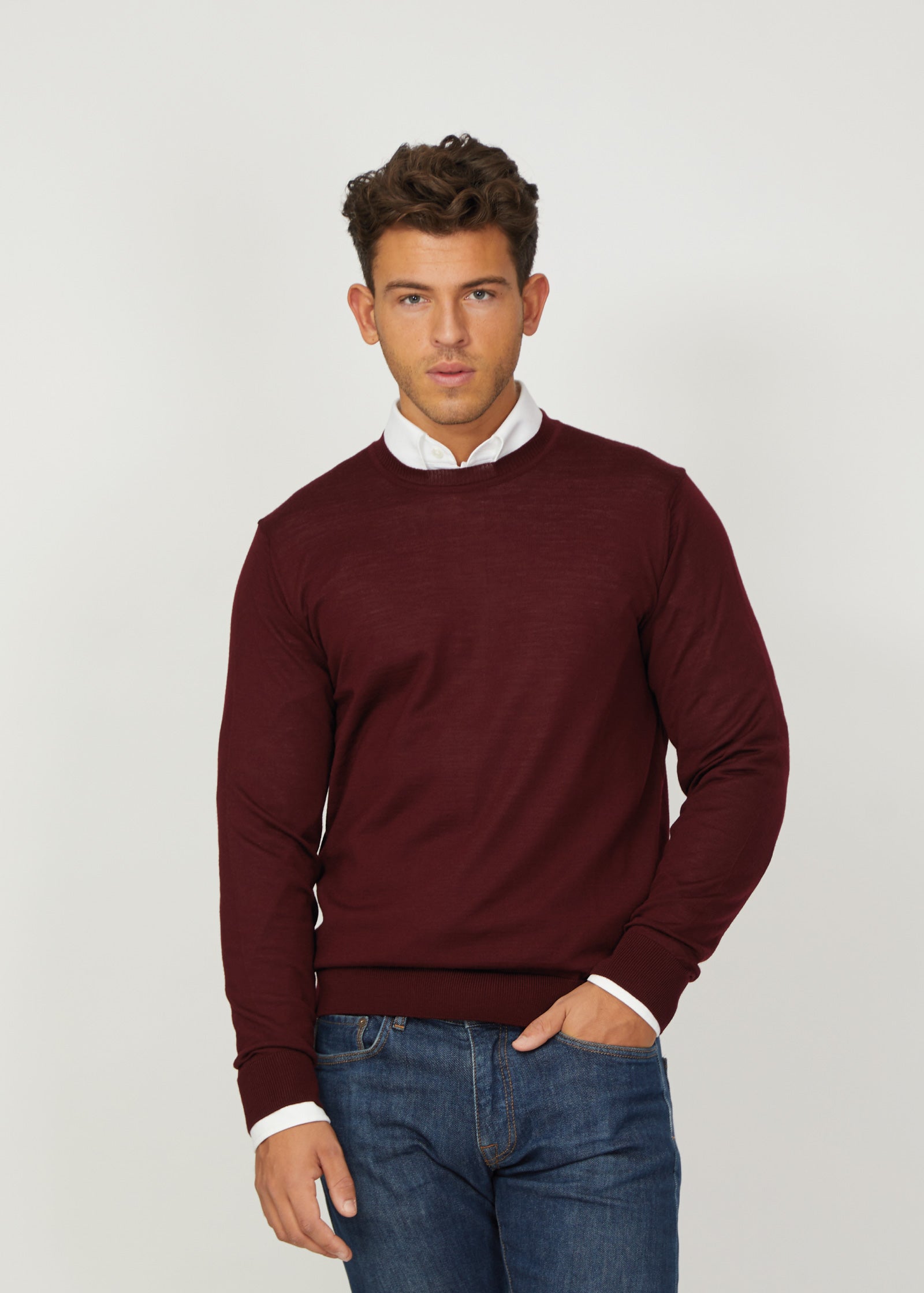 Appearance-merino-pullover-knit-strik-crew-Burgundy-red-rød-herre