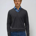 Appearance-An-Ivy-Merino-Pullover-V-Neck-Hals-Sweater-Troeje-Strik-Striktroeje-Knit-Uld-Wool-Grey-Graphite-Graa-Moerkegraa-Herre-Maend