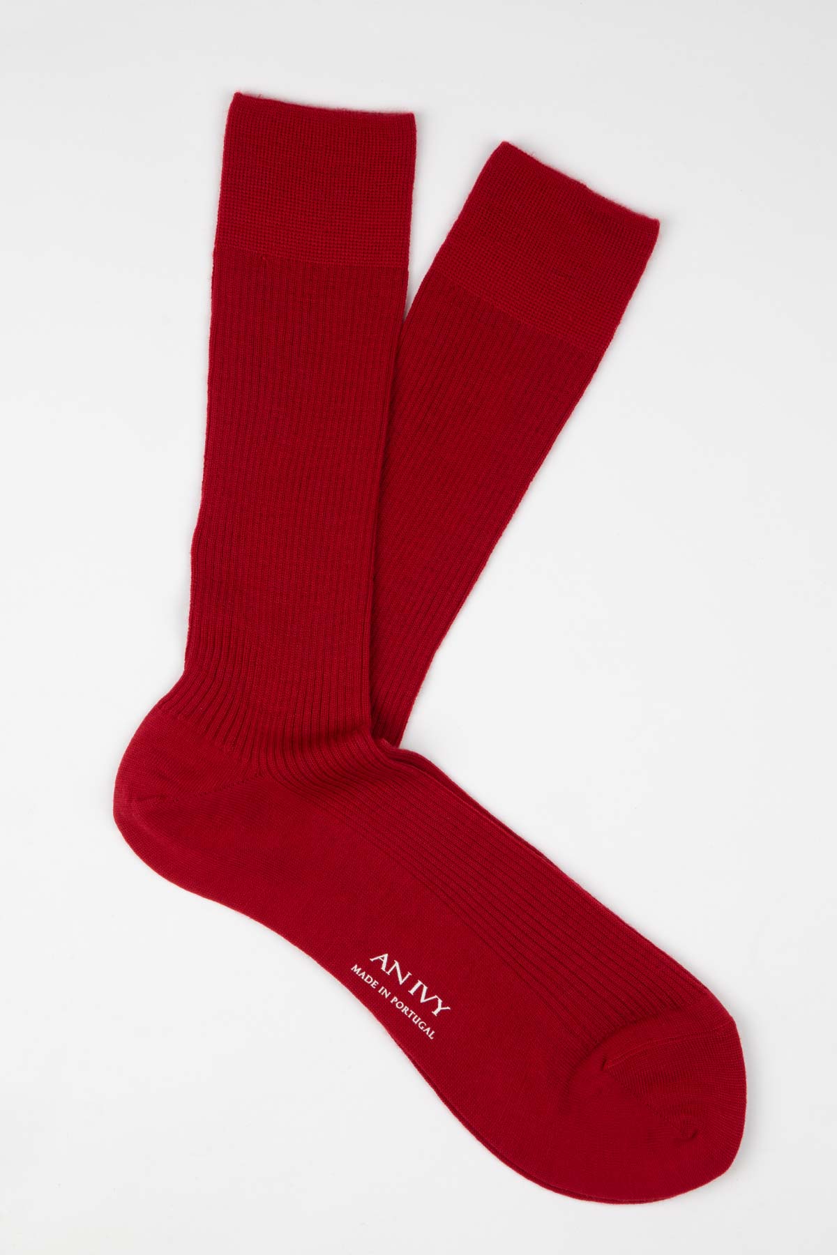 Appearance-An-Ivy-Merino-Ribbed-Socks-Sokker-Ribbede-Maend-Herre-Stroemper-Men-Red-Roed-Uld-Wool