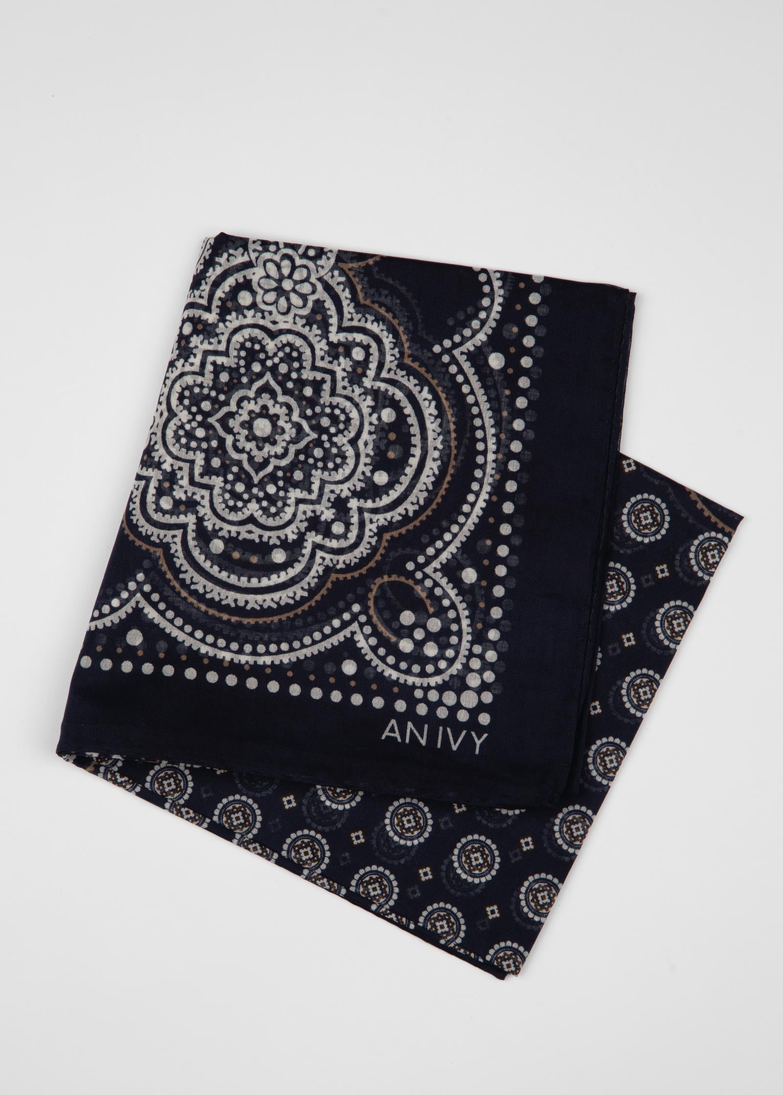 Navy Flower Medallion Bandana