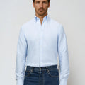 Appearance-An-Ivy-Oxford-Skjorte-Shirt-Herre-Herretoej-Toej-Maend-Men-Oekologisk-Organic-Blaa-Blue-Lyseblaa-Light-Jeans-Business-Kontor-Casual