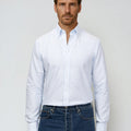 Appearance-An-Ivy-Oxford-Skjorte-Shirt-Herre-Herretoej-Toej-Maend-Men-Oekologisk-Organic-Blaastribet-Blue-Blaa-Striped-White-Hvid-Jeans
